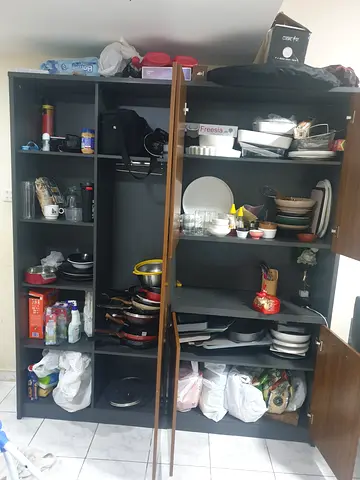 Large Multi-Shelf Kitchen Cabinet / Pantry Storage Unit - Dark Wood
