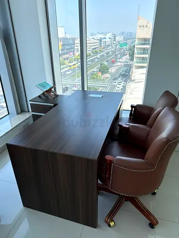 Dark Wood Executive Office Desk - Modern L-shaped Style and black