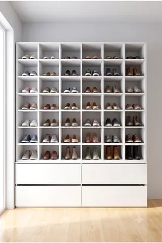Shoe Cabinet with Multiple Cubes and Drawers