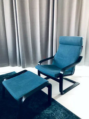 Armchair and footstool IKEA Poäng blue