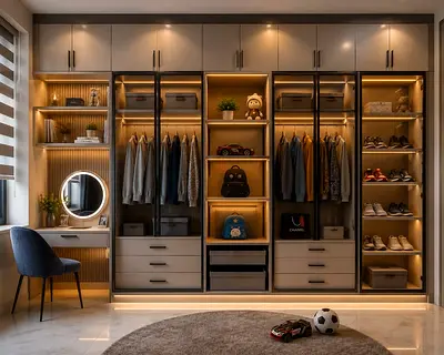 Wardrobe with LED Lighting and Shoe Storage