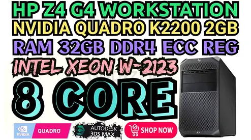 HP Z4 G4 WORKSTATION RAM 32GB DDR4 8 CORE INTEL XEON W-2123 NVIDIA QUADRO K2200 4GB DDR5