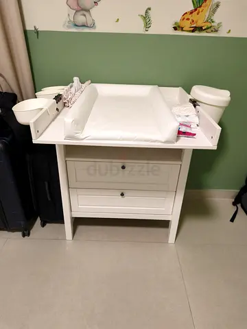White Changing Table with Cushioned Changing Mat and Storage Drawers