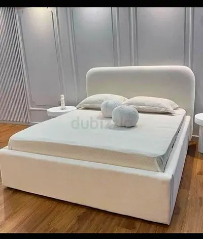 White Upholstered king  Bed with Headboard - Modern Minimalist