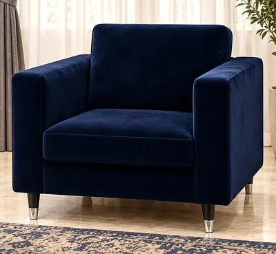 Navy Blue Velvet Armchair - Modern Single Seat Sofa
