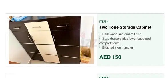 Two-tone wooden storage cabinet with drawers and cupboard - good condition