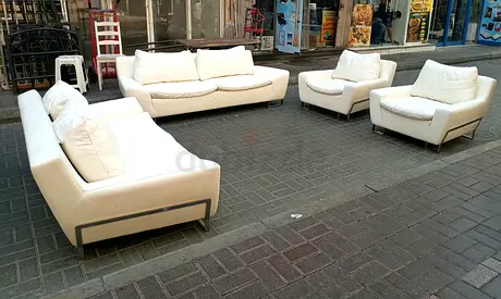 Modern White Leather 6-Piece Sofa Set — 3-Seater, 2-Seaters & 2 Armchairs