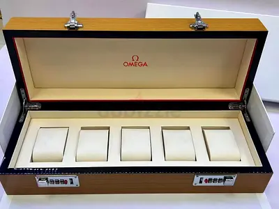 Omega 5-Slot Wooden Watch Storage Box with Combination Locks