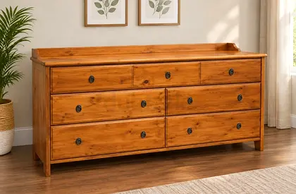 Solid Wood 7-Drawer Dresser / Sideboard in Honey Finish