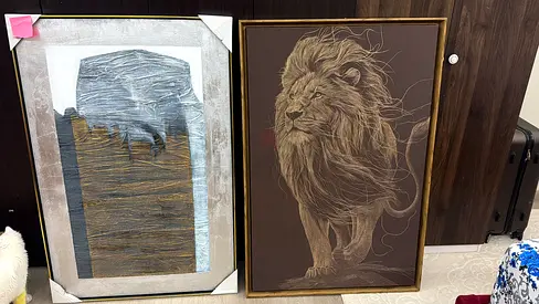 Framed Lion Sketch and Abstract Textured Artwork - Set of 2 , each 250 if both 400