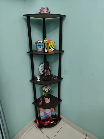 Tall 5-Tier Corner Display Shelf - Dark Wood Finish