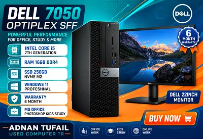 DELL OPTIPLEX 7050 SFF RAM 16GB DDR4 CPU INTEL CORE I5 7TH GENERATION SSD 256GB NVME M2 (FULL SET)