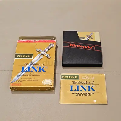 The Adventure of Link (Zelda II) NES cartridge with manual and box