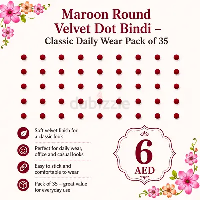 Maroon Round Velvet Dot Bindi Pack of 35