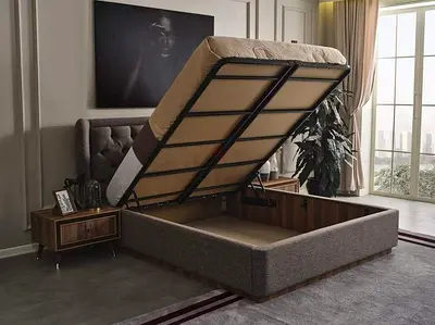 Modern Upholstered Bed with Ottoman Storage