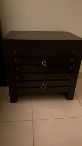 Dark wood 2 bedside table / nightstand with 3 drawers