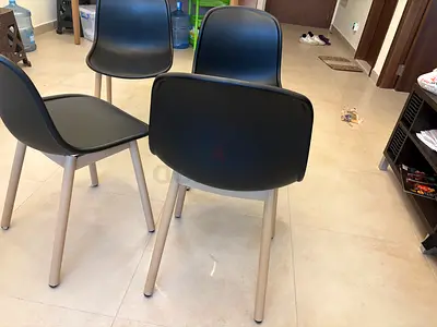 Set of 3 Modern Black Dining Chairs with Beige Legs - Good Condition