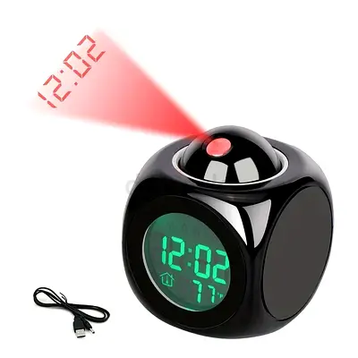 Projection Alarm Clock with Temperature Display (Black)