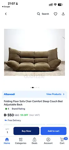 Folding Floor Sofa Chair / Convertible Couch Bed - Adjustable Back