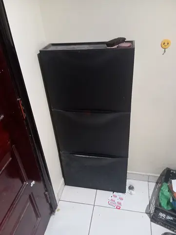 Black Slim Shoe Cabinet with 3 Compartments