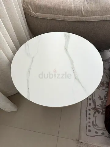 White Marble-Effect Oval Coffee Side Table - Good Condition