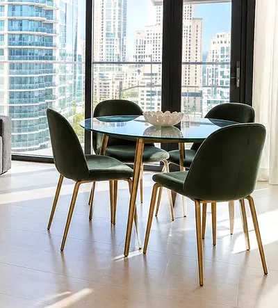 Dining Table +4 green velvet chairs for sale