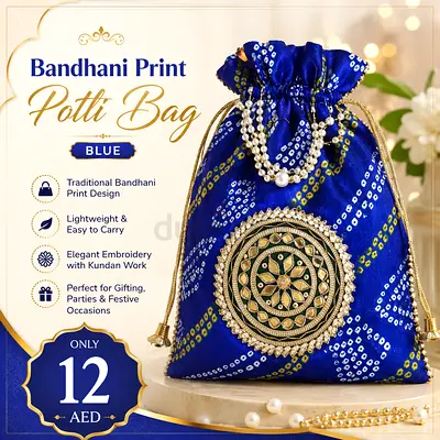 Blue Bandhani Potti Bag - Traditional Drawstring Potli for Gifts & Parties