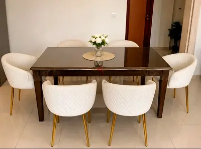 Solid Wood Dining Table with 6 White Quilted Chairs-negotiable