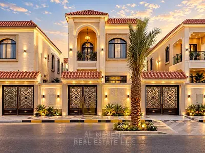 Villa in Al Helio 2 – Ajman, on the main road || 4 master bedrooms | Price includes electricity, water, and air conditioning.