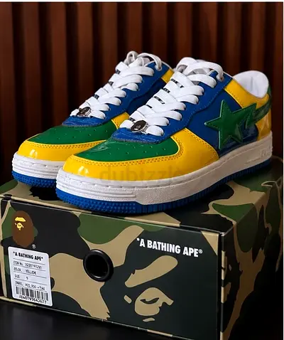 BAPE STA Low Top Sneakers - Blue/Yellow/Green, size EU 42 (with box)