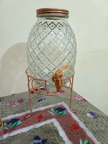 Glass Beverage Dispenser with Rose Gold Tap and Stand (Used)