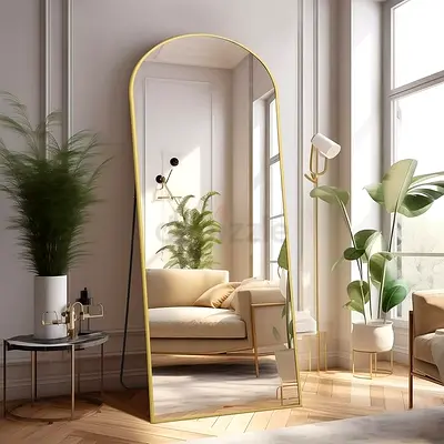 Full-Length Standing Arch Mirror with Gold Frame
