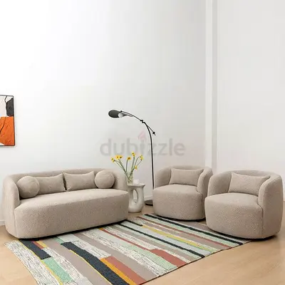Brand New beige boucle caverd sofa 2 +1+1 with chirs set