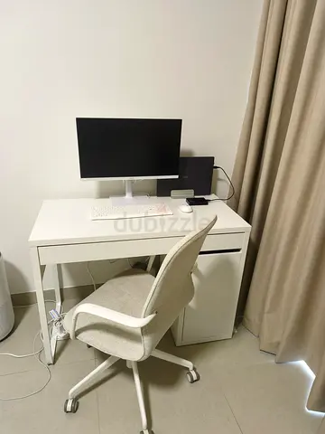 White Office Desk with Drawer and Matching Swivel Chair