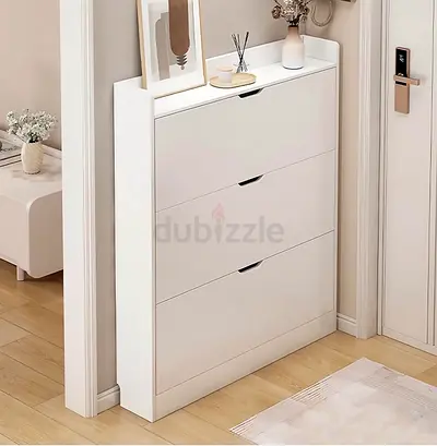 Shoe Storage Cabinet, Shoe Storage Organizer, Narrow Shoe Cabinet with 3 Flip Drawers, Wooden Hidden