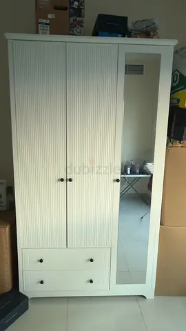 White 3-door Wardrobe with Mirror and Drawers - Flawless Condition