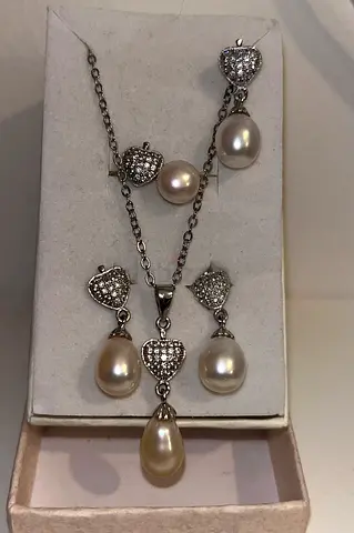 Silver Set 925 ( 3 earrings, ring, and necklace)