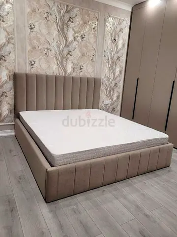 Upholstered King Bed Frame with Headboard - Modern Beige