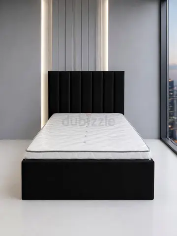 Double size Black Upholstered Bed Frame with Headboard — Good quality