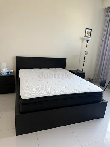 Queen size bed frame with mattress - used once