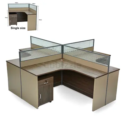 4-Person Office Workstation Cubicle Set with Storage Pedestal