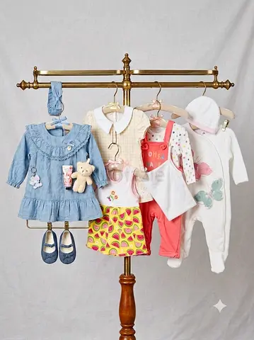Used baby girl clothes set — 5 outfits 3-6 months.