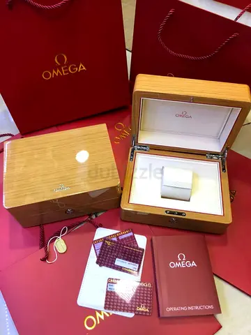 Omega wooden watch presentation box with cards and manual (packaging)