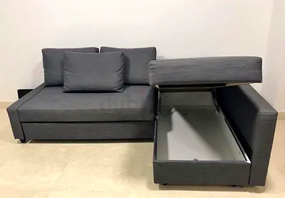 Grey L-Shaped Sofa Bed with Built-in Storage