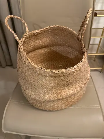 Handwoven Seagrass Basket with Handles - Natural Storage Bin