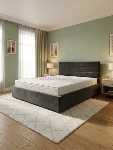 Premium Upholstered bed frame with headboard - grey