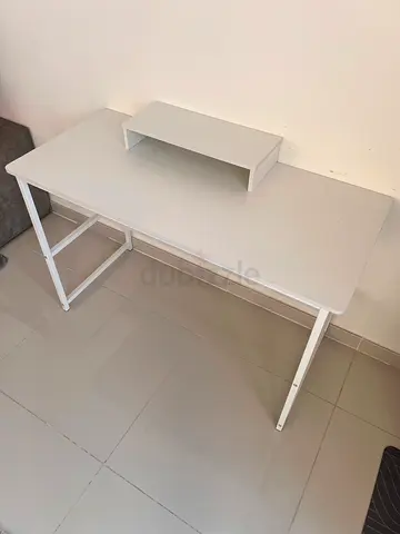 White minimalist study/work desk with shelf - good condition