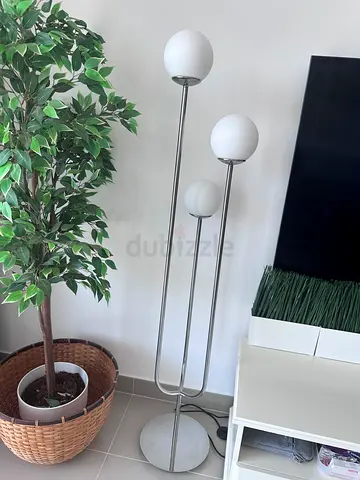 Triple Globe Floor Lamp with Brushed Metal Finish — Good Condition