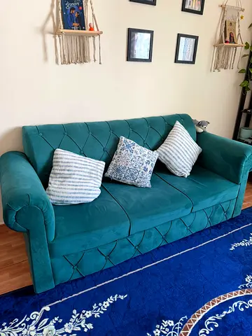 Teal 3-Seater Velvet Sofa in Good Condition