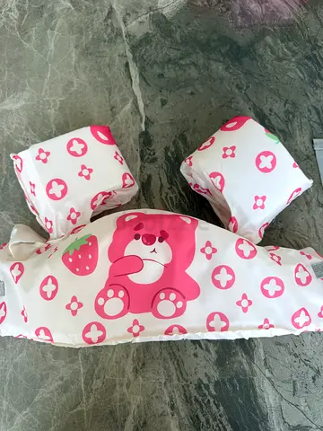 Kids Inflatable Swim Float Vest and Arm Bands - Pink Bear Design